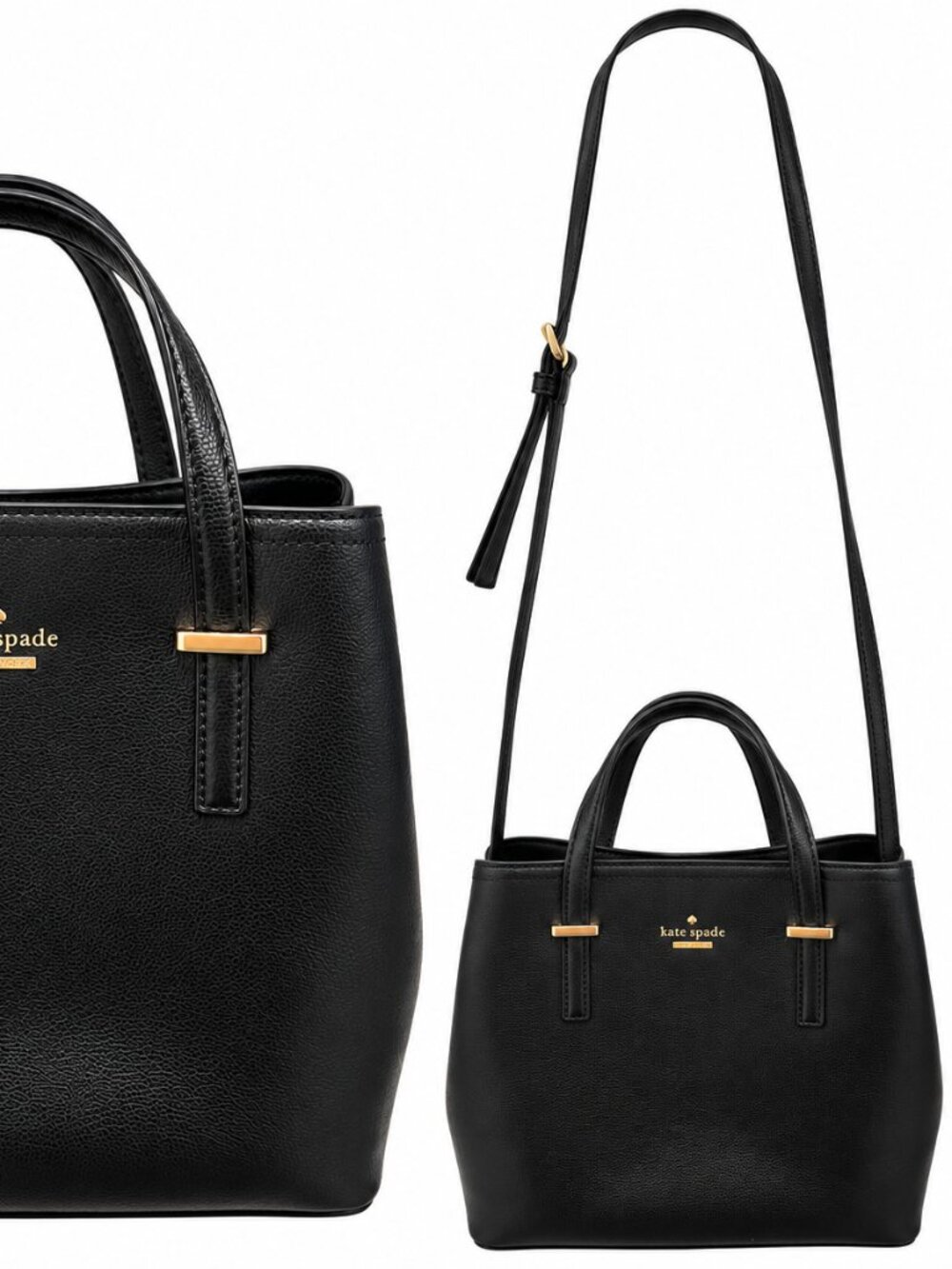 Kate Spade New York Black Leather Tote Crossbody Bag Gold Hardware Shoulder Bag